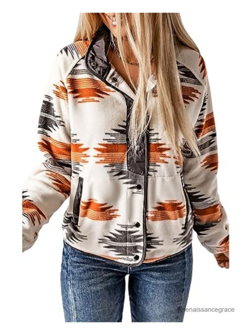 SELINK Womens Fleece Jacket Aztec Print Snap Button Down Warm Coat